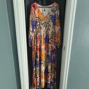 Anne Klein Multicolor Floral Long Sleeve Dress